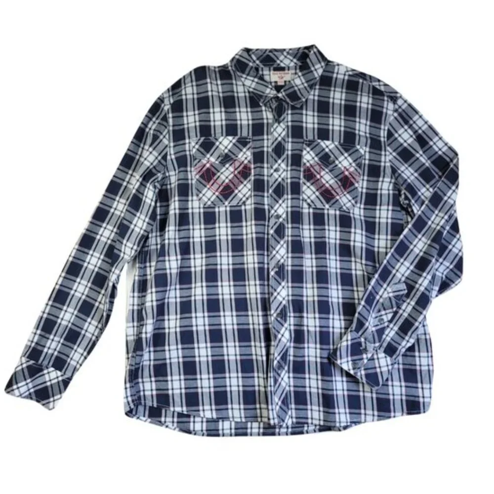 True Religion Shirt Mens 3XL Button Down Plaid Western